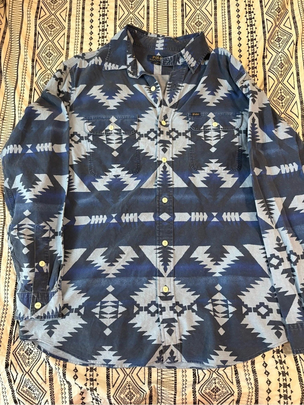 Polo Ralph Lauren XL Southwestern Aztec Print Shirt Blue Classic Fit